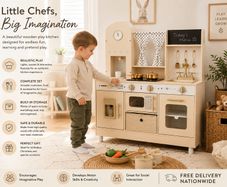 Wooden Kids Play Kitchen with Lights and Sounds Cream