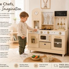 Wooden Kids Play Kitchen with Lights and Sounds Cream