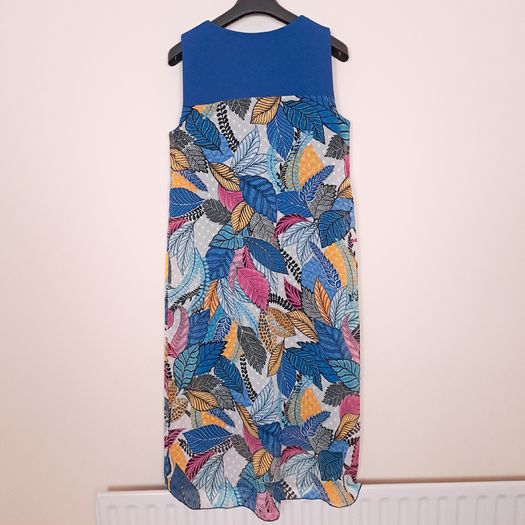 Sophie B Blue Multicolor Tropical Leaf Print Sheer Kaftan Tunic Dress 12UK/40EU