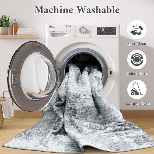 Modern Abstract Area Rugs Living Room 200x280cm, Machine Washable Non-Slip Short Pile Rug, Durable Faux Wool Carpet for Bedroom, Dining Room, Home Office, Grey