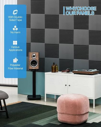 FREE EXPRESS SHIPPING 24 Pack Sound Proofing Panels with Stickers Sound Absorbing Panels High Density Acoustic Foam Panels Wedges Tiles For Recording Studios/Offices