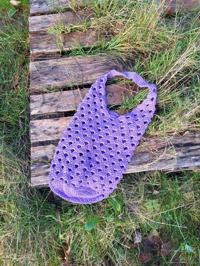 Handmade cotton crochet tote bag - lilac violet, shopping bag, woven shopper bag