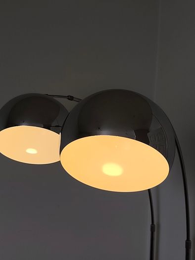 Chrome Arc Over Reach Lamps. Marble base. (Pair)