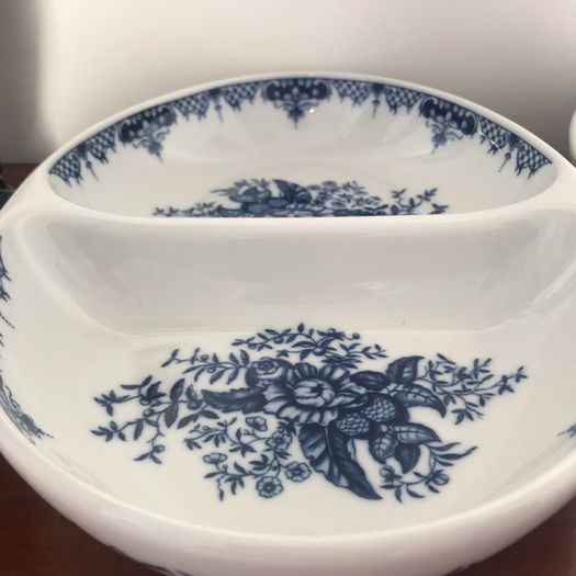 Royal Worcester Hanbury Blue & White Divided Serving Dish x 2