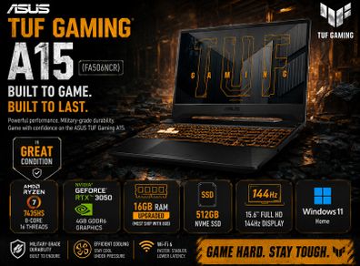 Asus Tuf Gaming A15 - Ryzen 7 / Rtx 3050 / 16gb / 512gb Ssd / 144hz