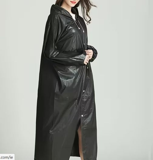 3pcs Black High Quality EVA Thickened Full Body Raincoats - Hooded Long Sleeve with Adjustable Drawstring Hood & Button Front for Outdoor Cycling, Hiking, Travel - Lightweight Portable Women's Rain Gear, Cycling Rainwear | Minimalistic Design