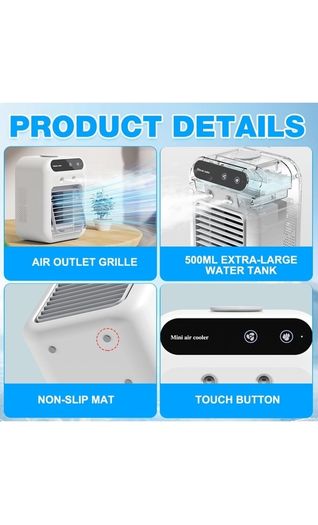 Portable Air Cooler, Personal Mini Air Conditioner, 3 in 1 Mini Evaporative Conditioner with Handle / 7 LED Light/Humidifier/Purifier/ 3 Speeds Desktop Cooling Fan for Home, Office and Bedroom