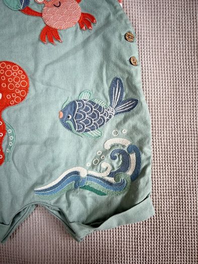 Next Sage Green Sea Life Dungarees & Bodysuit Set Size 6-9 Months 68cm