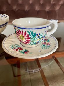 Vintage French Quimper Faience Traditional Tea Cup and Saucer
