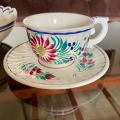 Vintage French Quimper Faience Traditional Tea Cup and Saucer