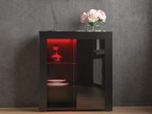 1 Door Modern LED Sideboard in Black, RGB Lights (Fade/Strobe Options Included), High Gloss
