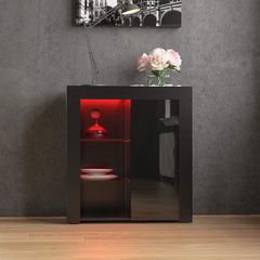 1 Door Modern LED Sideboard in Black, RGB Lights (Fade/Strobe Options Included), High Gloss