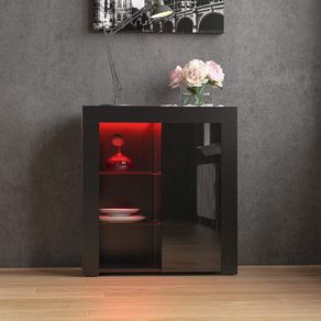 1 Door Modern LED Sideboard in Black, RGB Lights (Fade/Strobe Options Included), High Gloss