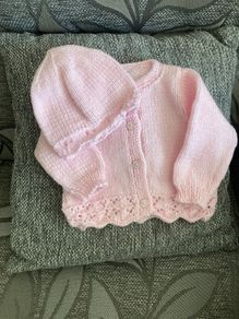 Hand knit cardigan and hat 0 to 3 mths