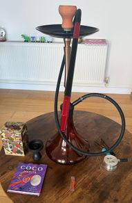 Hookah Complete Set with Red Glass Base and Accessories