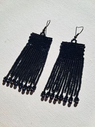 Pitch Black earrings, handbeaded