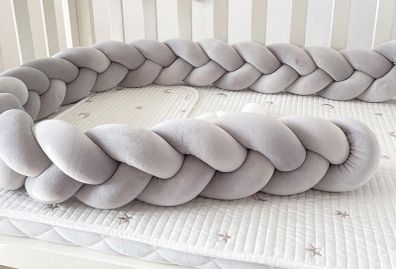 Grey velour braided cot bumper