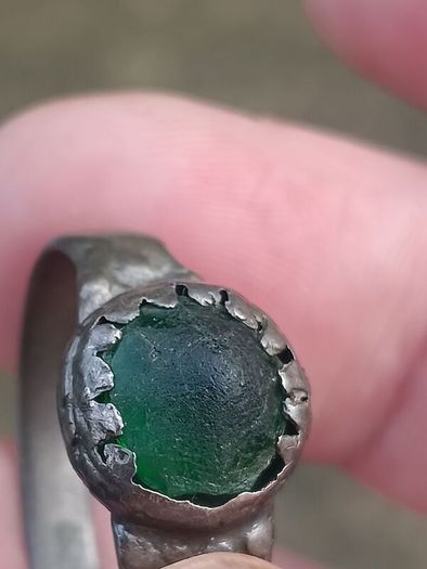 Medieval Nomad Green Garnet Bronze Ring 9th-13th AD