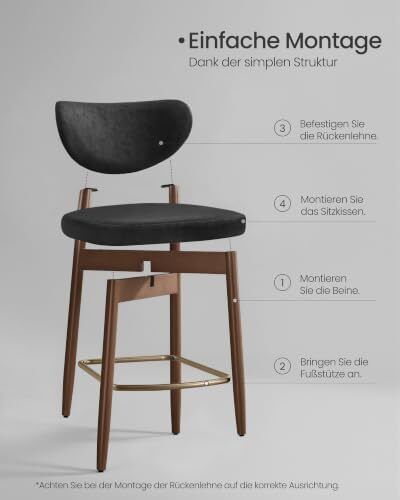 Set of 2 Bar Stools with Backrest Solid Wood Legs in PU Leather Padded Counter Stool