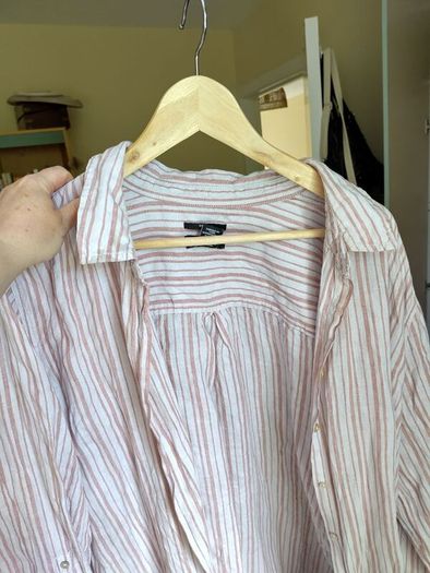 Rose and white striped linen shirt or shirt dress