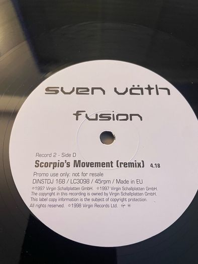 Sven Vath - Fusion / Scorpio's Movement - 2 x 12" Promo Single - Includes Fila Brazillia Mixes - 1998 Virgin Records