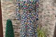 Vintage black floral A-line dress with detachable collar and belt size M or L