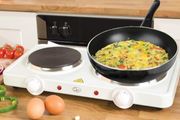 Electric Twin Hob Hot Plate with Temperature Control/Set of 1000W &amp; 1500W Hobs / 5 Temperature Settings/Portable, Ideal for Cooking While Travelling, White