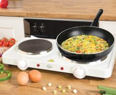 Electric Twin Hob Hot Plate with Temperature Control/Set of 1000W & 1500W Hobs / 5 Temperature Settings/Portable, Ideal for Cooking While Travelling, White