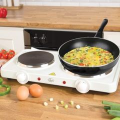 Electric Twin Hob Hot Plate with Temperature Control/Set of 1000W & 1500W Hobs / 5 Temperature Settings/Portable, Ideal for Cooking While Travelling, White