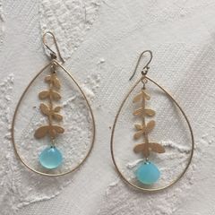 Gold plated silver drop earrings with blue topaz wedding occasion
