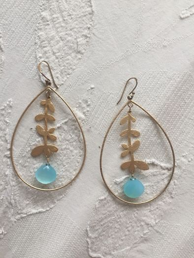 Gold plated silver drop earrings with blue topaz wedding occasion