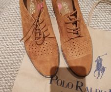 Free Post - Ralph Lauren Tan Leather - Suede Laced Shoes - Size 3:
