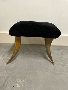 Antique Cow Horn Footstool, Four Genuine Horn Legs , Restoration Project