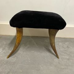 Antique Cow Horn Footstool, Four Genuine Horn Legs , Restoration Project