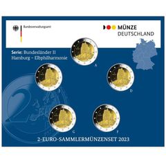 Germany 2 Euro Commemorative Coin 2023 - Hamburg. All Mints. 5 coins. BU.