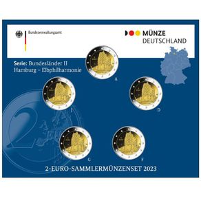 Germany 2 Euro Commemorative Coin 2023 - Hamburg. All Mints. 5 coins. BU.