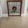 Stained glass vintage fire screen & brass accessories Image 3