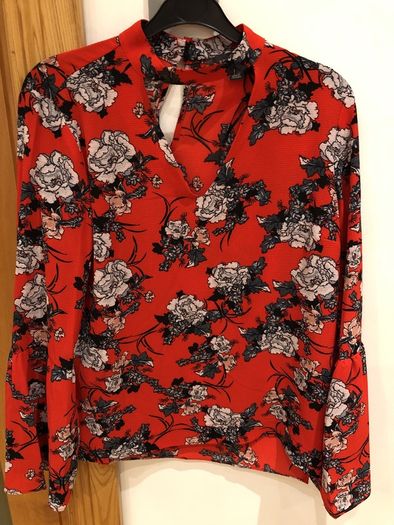 Blouse Red Floral Choker Style