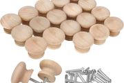 Round Unfinished Wood Knobs with Screws (20 Pack) - 3.4 x 2.5cm / 1.34 x 0.98 Inches - Natural Wooden Birch Door Knob Hardware - Furniture Cabinet, Wardrobe, Cupboard &amp; Drawer Pull Handles (FREE POSTAGE)