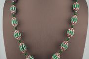 Antique Venetian Style Green Chevron Glass Beads Necklace
