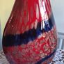 Large Murano Style Vase, Hand Blown Studio Art Glass, Iridescent Red & Gold & dark blue Image 2