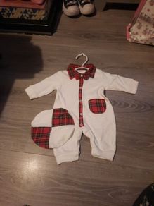 white and tartan babygro with matching hat