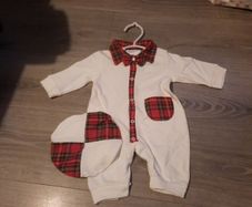 white and tartan babygro with matching hat