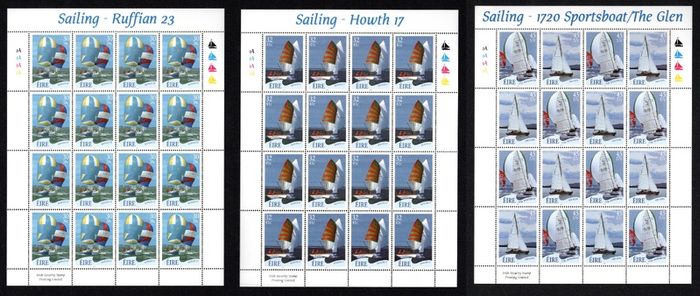 2001 Ireland Sailing (Ruffian, Howth, Sports boat & The Glen) Stamp Sheetlet Plate 1A1A1A1A Mint Never Hinged (MNH).