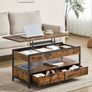 Coffee Table Height Adjustable Living Room Table Coffee Table with Drawers Open Compartment Vintage Brown Ink Black Image 2