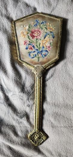 Antique mirror and brush set