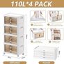 Storage Boxes with a lid, 4 Piece Large Collapsible Wardrobe, Stackable Storage Boxes with wheels Plastic Collapsible Organiser Kitchen Foldable Plastic Box (4 /110L) Image 2
