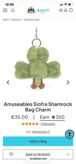 New JELLYCAT Limited Edition Amuseable Siofra Shamrock BAG CHARM