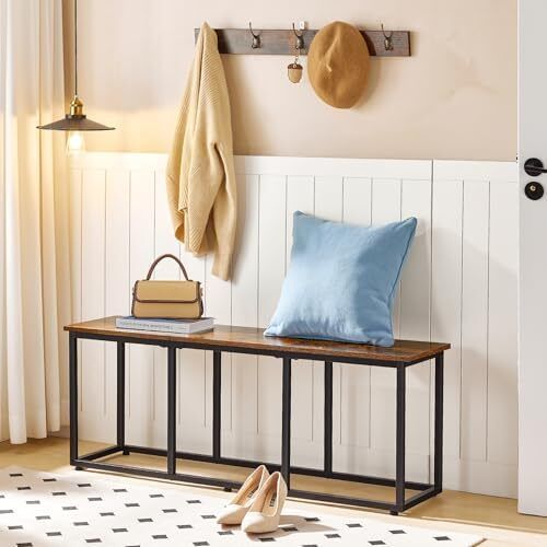 120 cm long bench for dining room, kitchen bench, industrial shoe bench, bed bench, entryway bench, for dining room, entrance area, bedroom, rustic brown and black