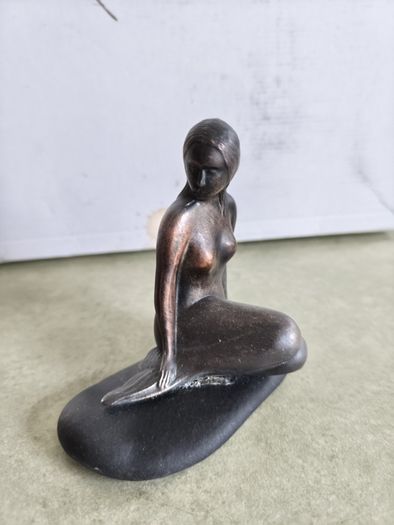 Vtg Nude Naked Woman Lady Girl Mermaid Rock Bronze Figurine Denmark Paperweight